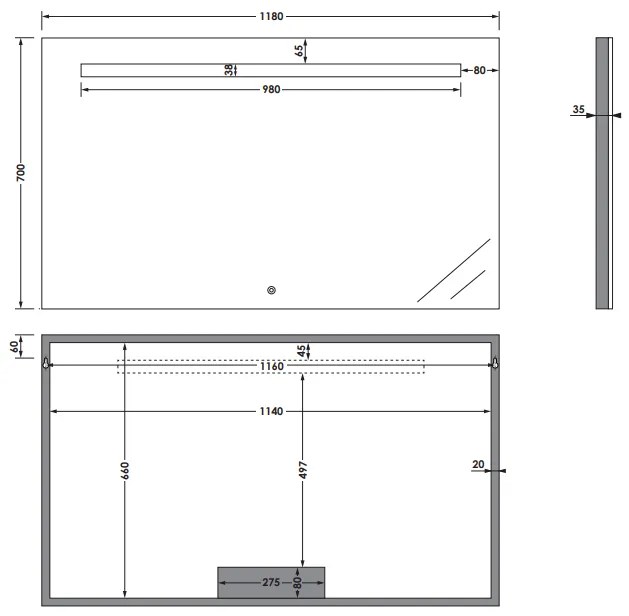 Sanituba Light spiegel 120x70 met LED verlichting Aluminium Geborsteld