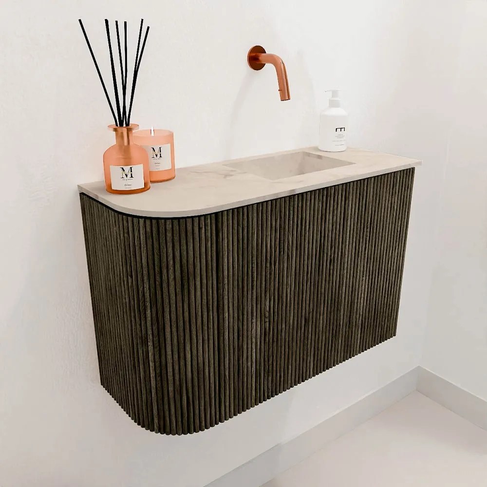 Mondiaz Joya DLux 60cm toiletmeubel ronding links shadow met wastafel faye rechts zonder kraangat frappe