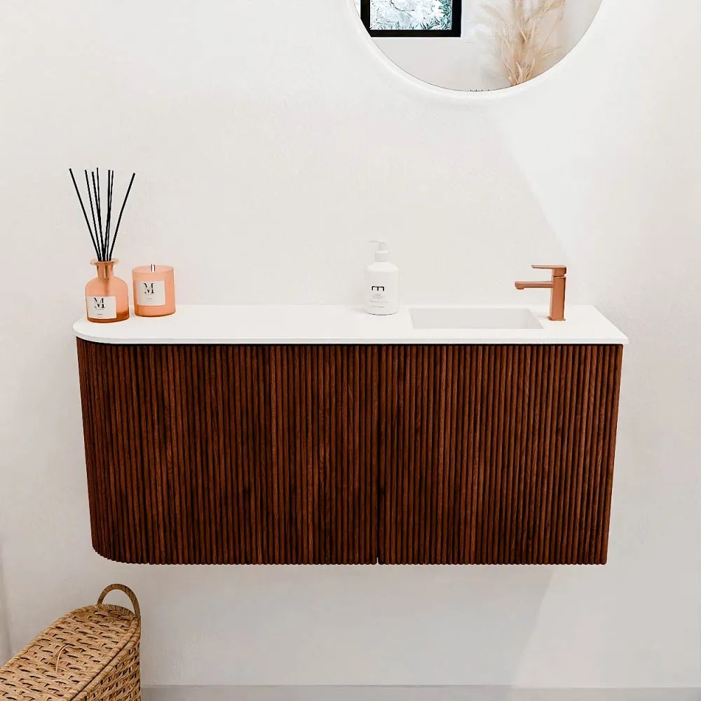 Mondiaz Joya 90cm toiletmeubel ronding links ruby met wastafel faye rechts 1 kraangat talc