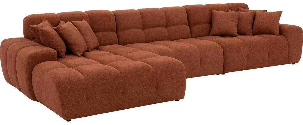 Goossens Excellent Bank Kubus - 40 X 40 Cm Stiksel oranje, stof, 1,5-zits, modern design met chaise longue links