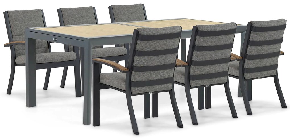 Tuinset 6 personen 214 cm Aluminium/teak Grijs Osmen Midura/Rosarno