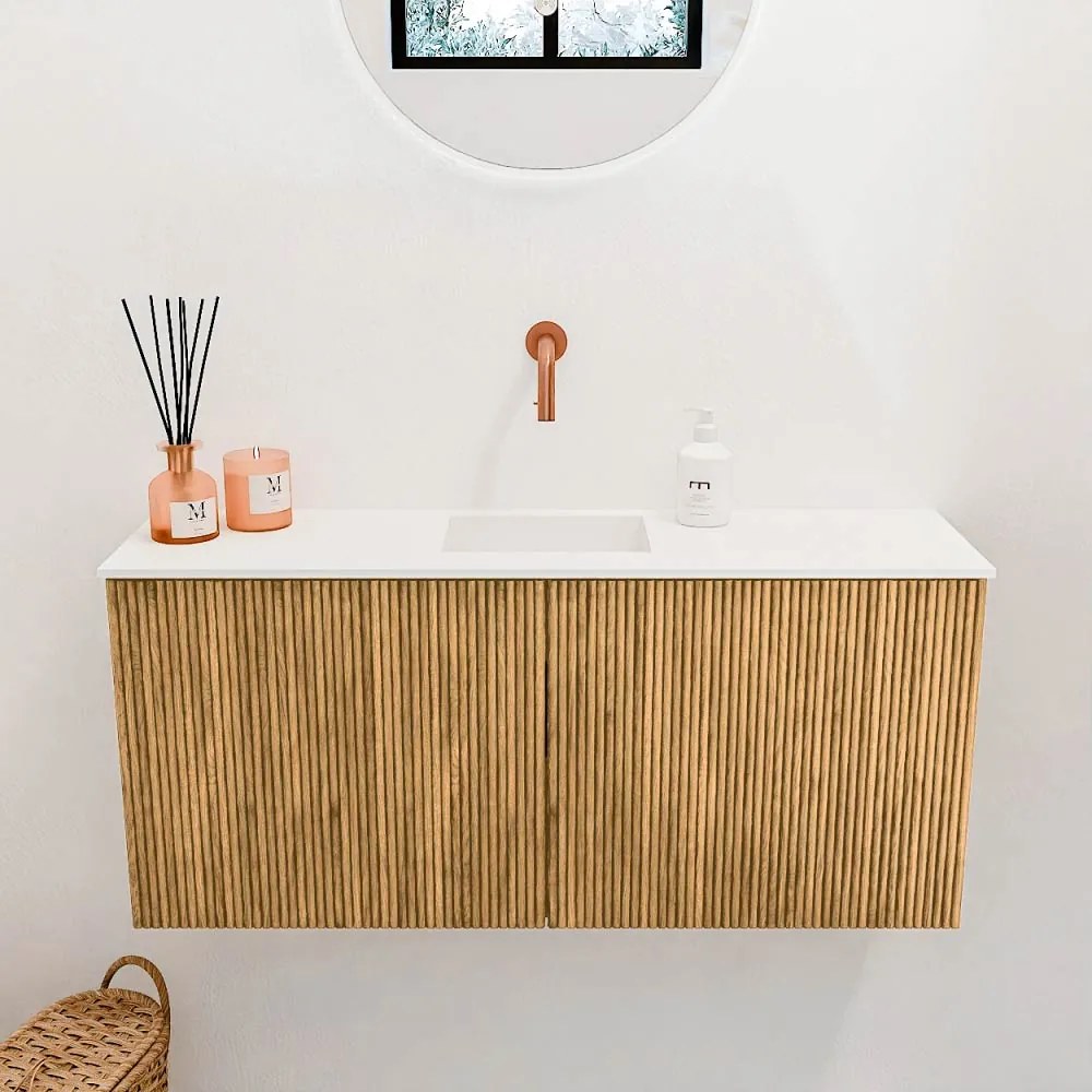 Mondiaz Joya 90cm toiletmeubel oak met wastafel faye midden zonder kraangat talc