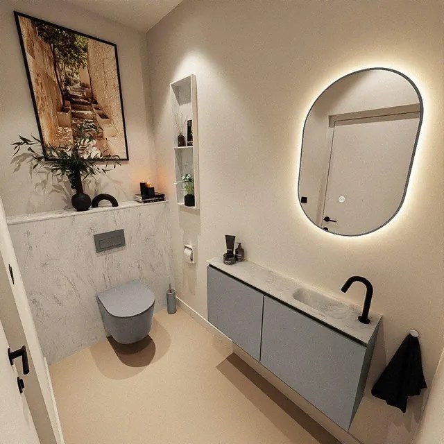 MONDIAZ TURE-DLUX Toiletmeubel - 100cm - Smoke - EDEN - wastafel Opalo - positie rechts - 1 kraangat TUREDX100SMOR1OPA