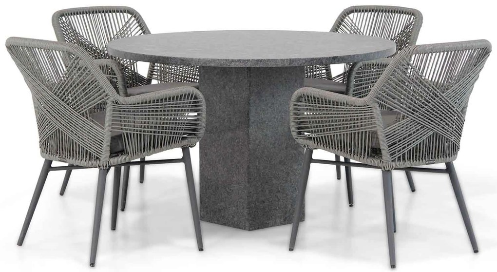 Tuinset Ronde Tuintafel 4 personen 120 cm Rope Grijs Lifestyle Garden Furniture Advance/Graniet