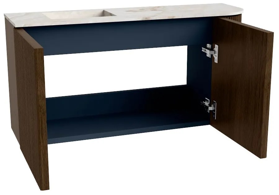 Mondiaz Joya DLux 80cm toiletmeubel ronding rechts walnut met wastafel faye links 1 kraangat frappe