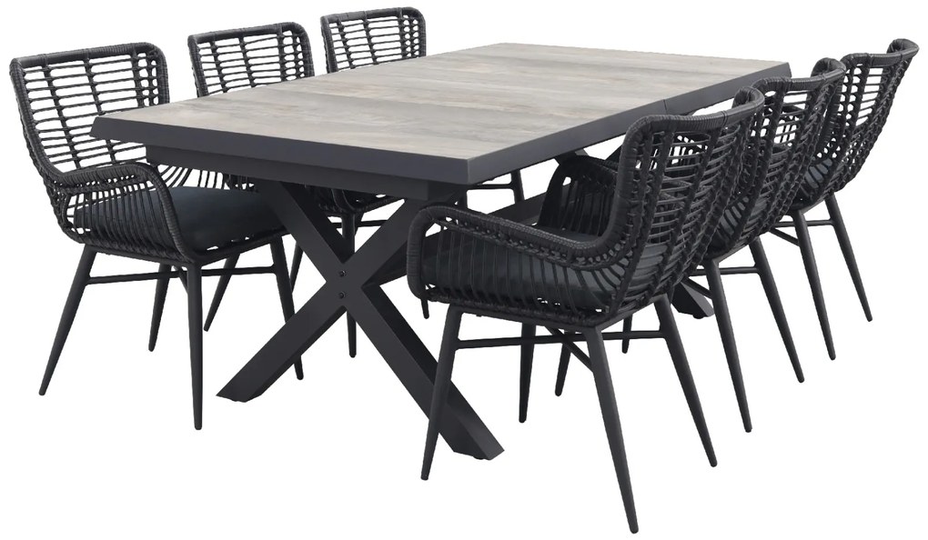 Jasmine Black/Ottowa 6-persoons dining tuinset 205-265x100 cm. - Houtlook