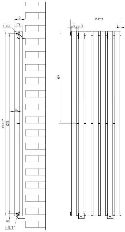 Eastbrook Tunstall dubbele radiator 50x180cm 1666W antraciet