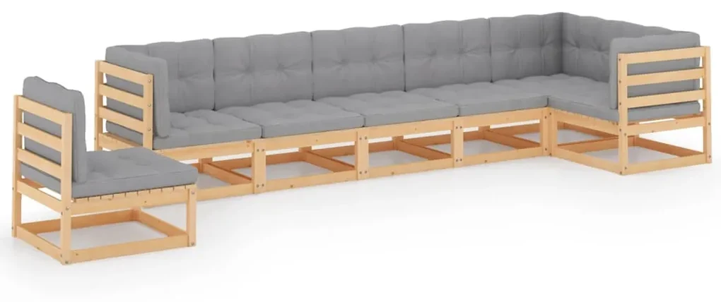 vidaXL 7-delige Loungeset met kussens massief grenenhout