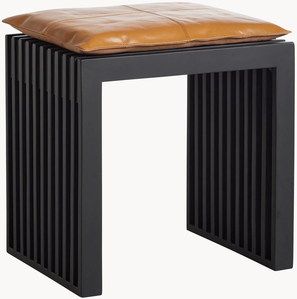 Voetenbank Rib van mahoniehout en leer