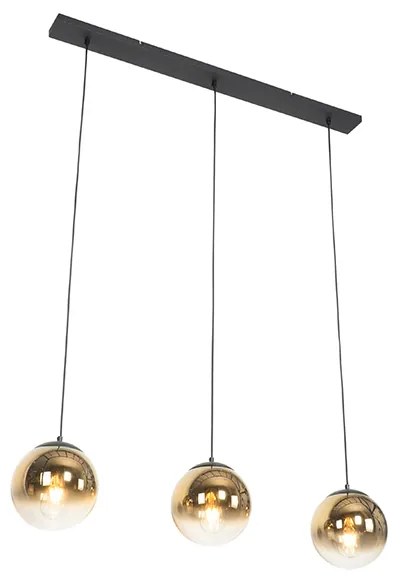 Art deco hanglamp zwart met goud glas langwerpig 3-lichts - pallon