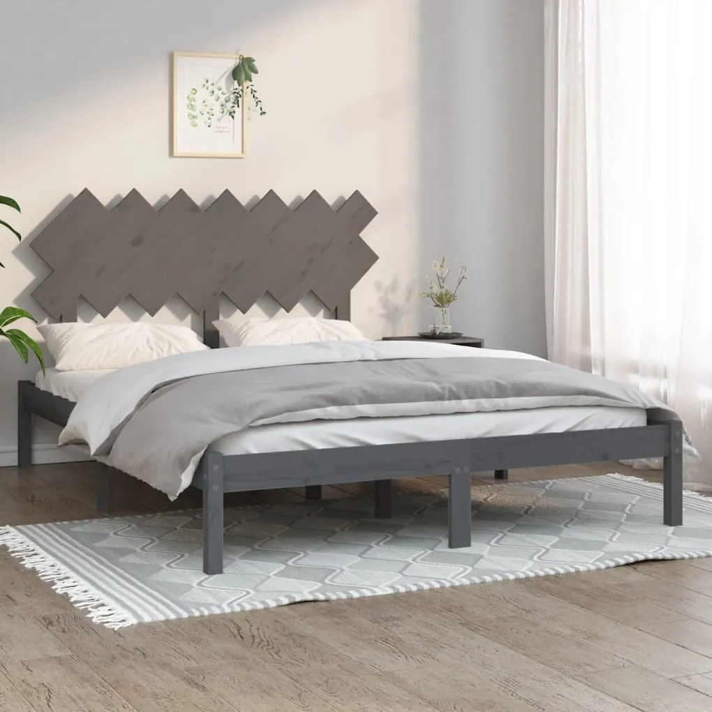 vidaXL Bedframe massief hout grijs 150x200 cm 5FT King Size