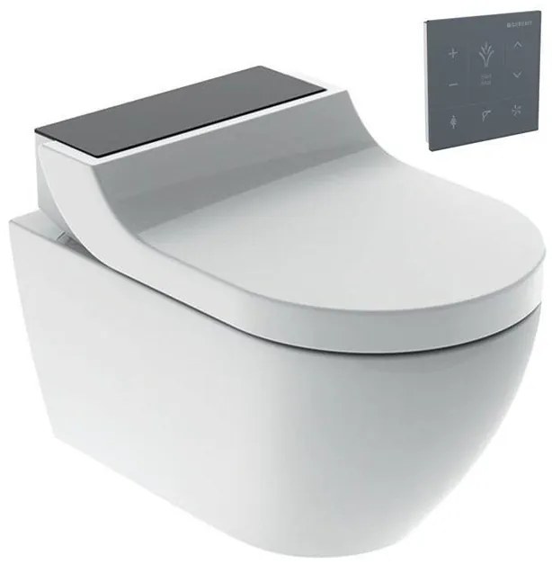 Geberit AquaClean Tuma Comfort Douchewc zwart glas decorplaat met zwarte wandbediening wit SW87554 / SW107039