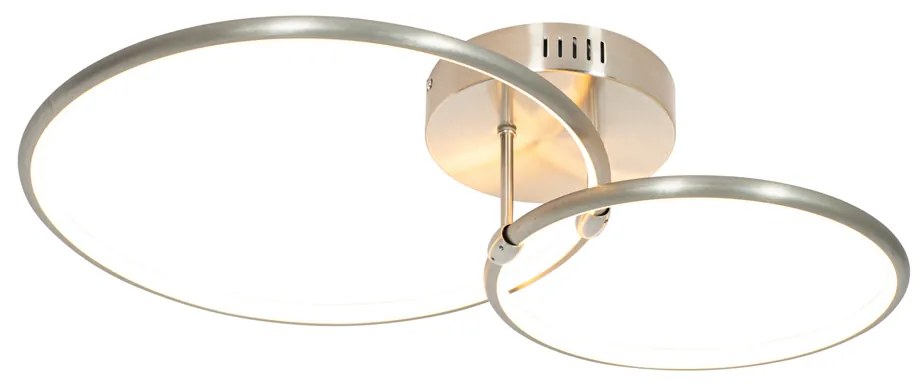 Design plafondlamp staal incl. LED 3-staps dimbaar 2-lichts - Joaniqa Modern rond Binnenverlichting Lamp