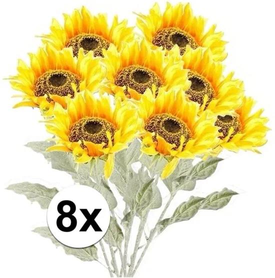 8x Gele zonnebloem steelbloem 82 cm - Kunstbloemen