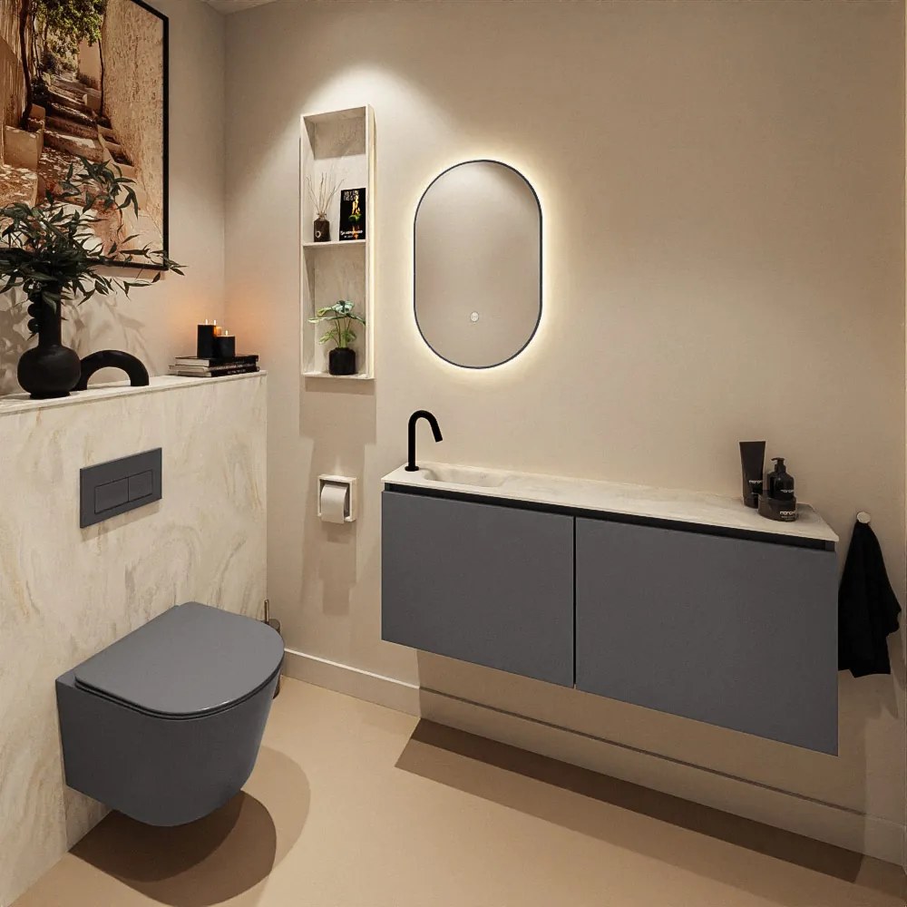 Mondiaz Ture DLux toiletmeubel 120cm dark grey met wastafel ostra links met kraangat