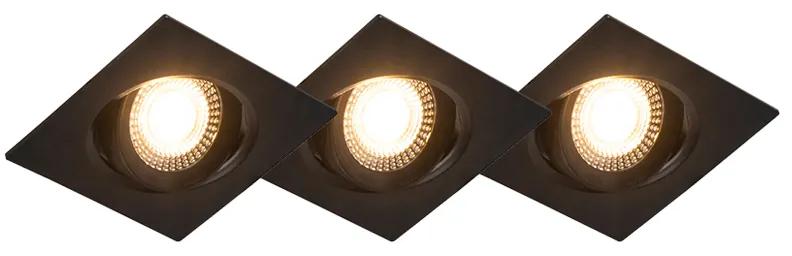 Set van 3 inbouwspots zwart incl. LED 3-staps dimbaar - Miu Modern vierkant Binnenverlichting Lamp