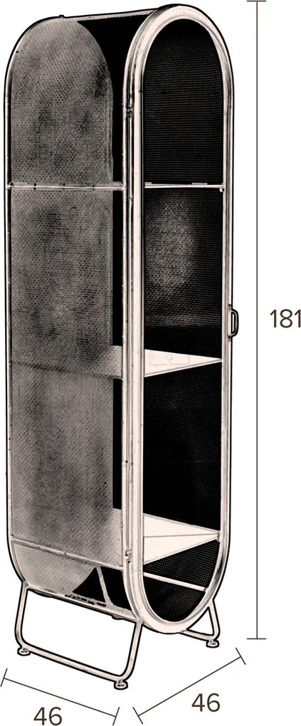 Dutchbone Oval Ovale Vitrine Zwart Metaal - 46x46x181cm.