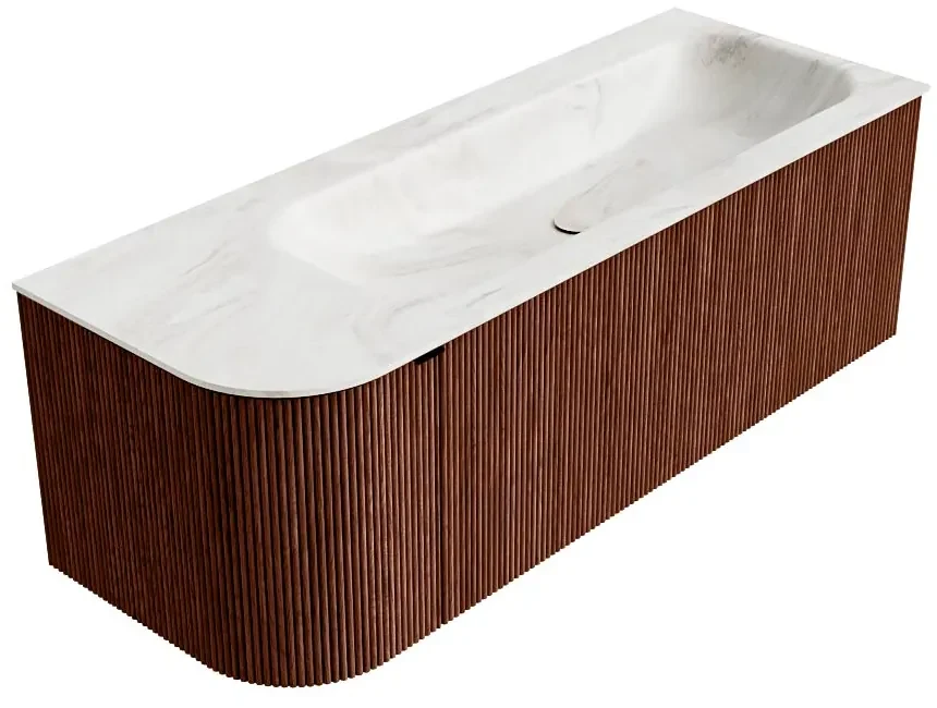 Mondiaz Kurve-dlux 125cm badmeubel ronding links ruby met 1 lade en deur en wastafel big medium kraangat rechts ostra