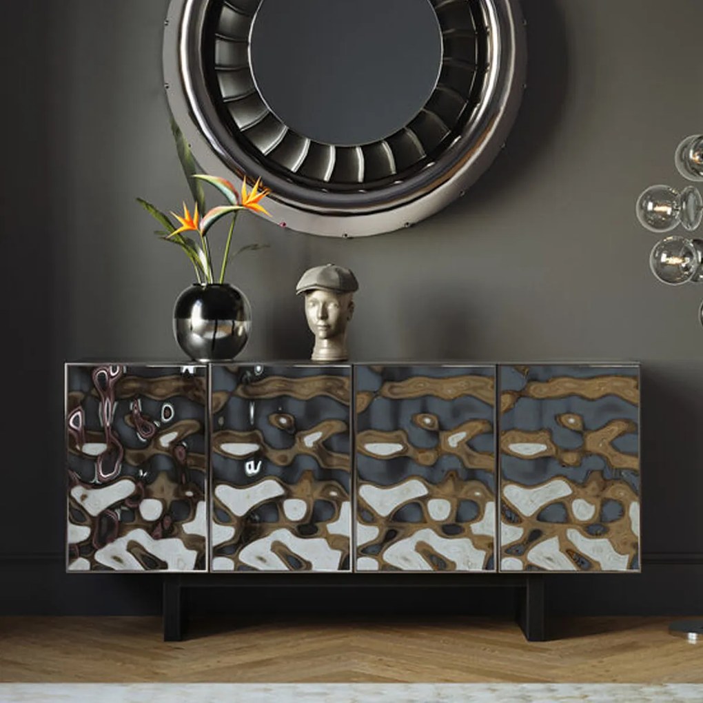 Kare Design Caldera Design Dressoir Zilver Zwart - 160x45x78cm.
