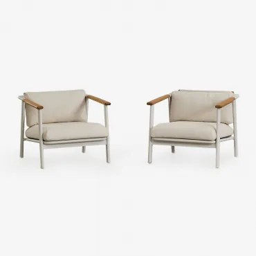 Pack Van 2 Fauteuils In Aluminium En Bouclé Stof Yervin Parelwit - Sklum