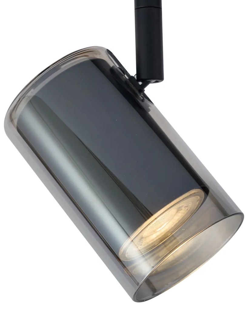 Moderne spot zwart met smoke glas voor railsysteem 1-fase - Iconic Lloyd