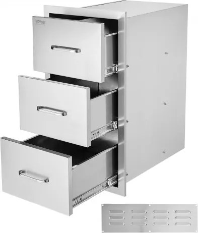 VEVOR Buitenkeuken Laden 40,6 cm B x 72,5 cm H x 52,5 cm D, Vlakke RVS Grill Laden met Drievoudige Toegang en Handvat, Grill Eiland Laden voor Buitenkeukens of Patio Grill Stations