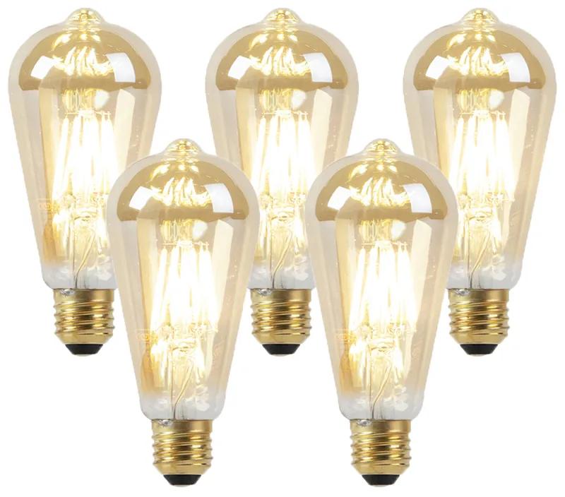 Set van 5 E27 LED lampen dim to warm goud 8W 806 lm 2000-2700K