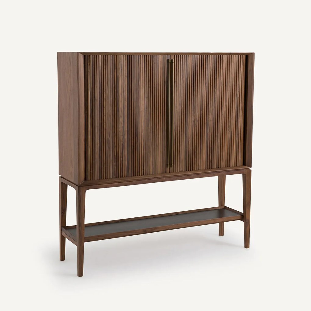 Walnoot en lederen highboard/bar, Liamca