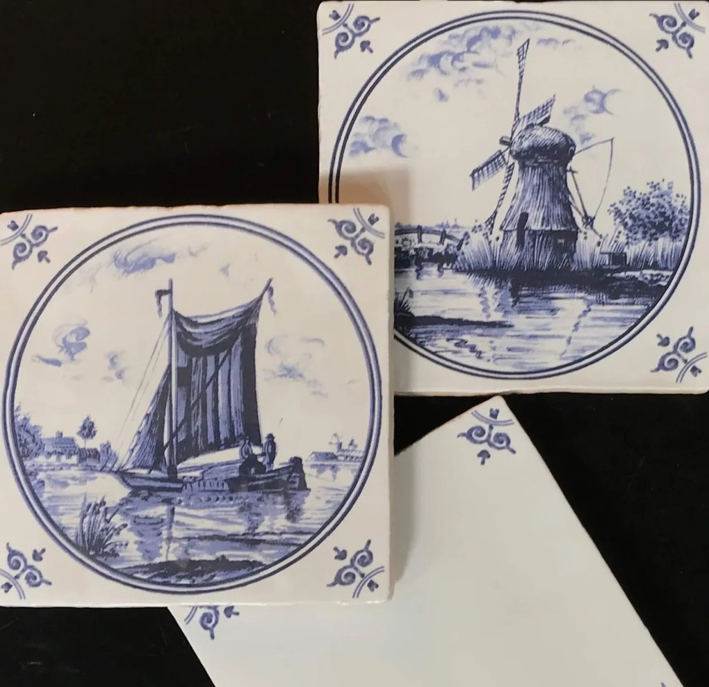 Terre d'Azur Friesland wandtegel met decor 13x13cm ivoor - 6 stuks