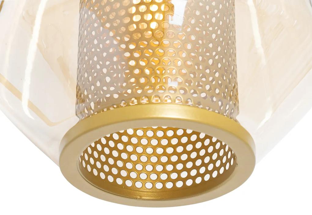 Art Deco vloerlamp goud met amber glas - Kevin Art Deco E27 Binnenverlichting Lamp