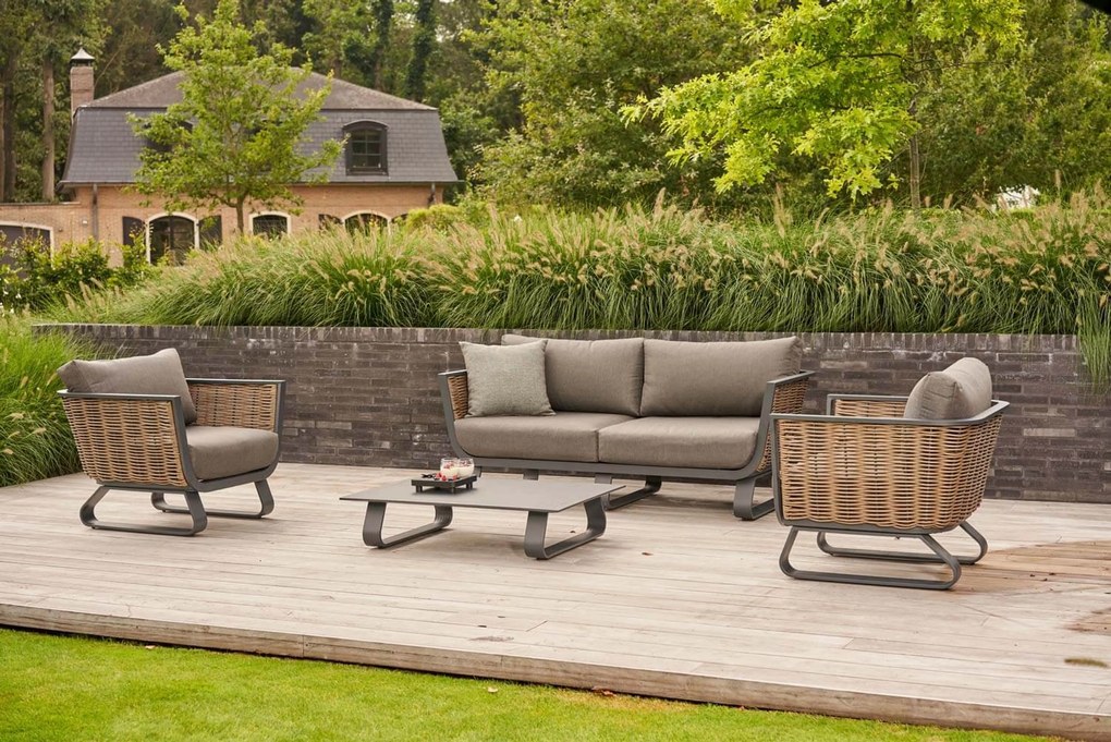 Stoel en Bank Loungeset 4 personen Aluminium/wicker Grijs Santika Furniture Santika Tika
