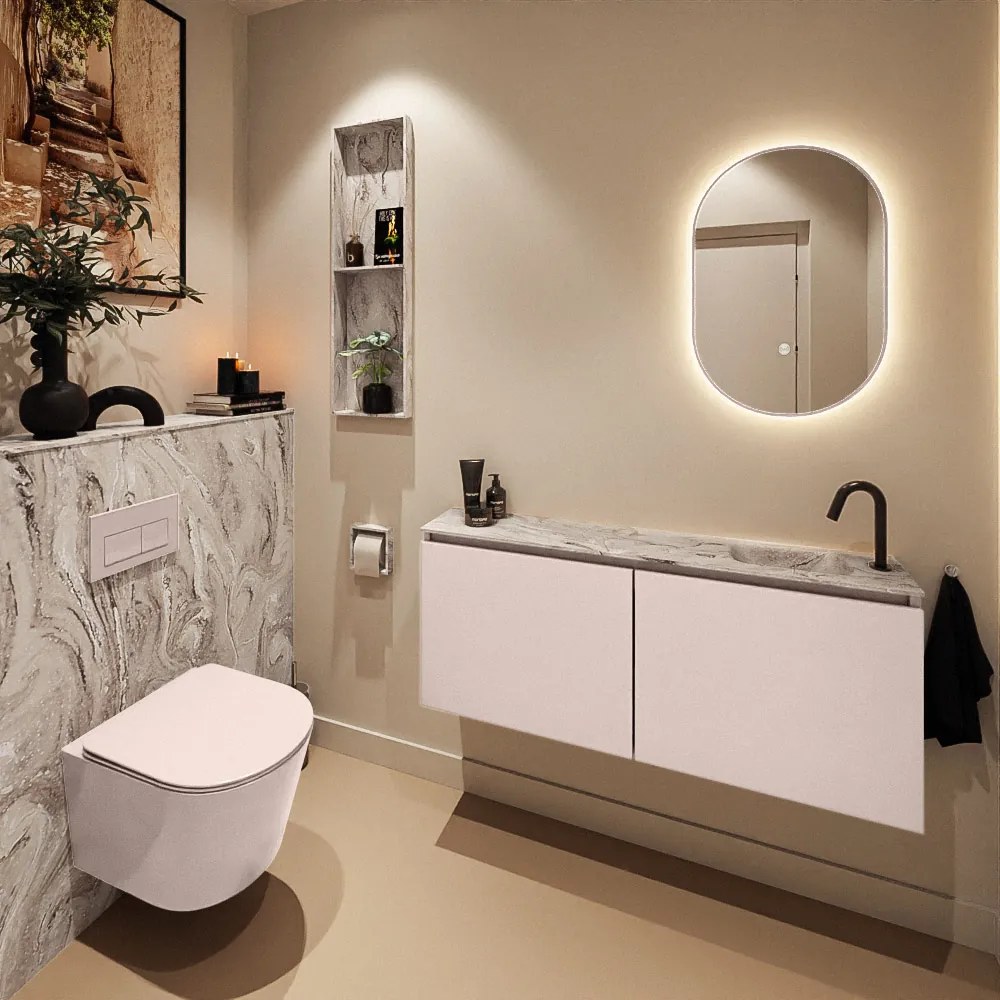 Mondiaz Ture DLux toiletmeubel 120cm rosee met wastafel glace rechts met kraangat