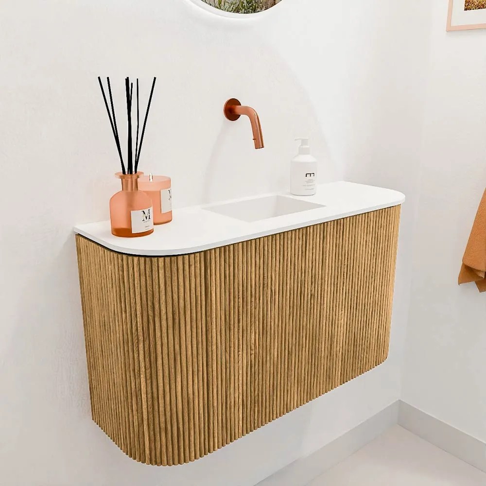Mondiaz Joya 75cm toiletmeubel ronding links/rechts oak met wastafel faye midden zonder kraangat talc