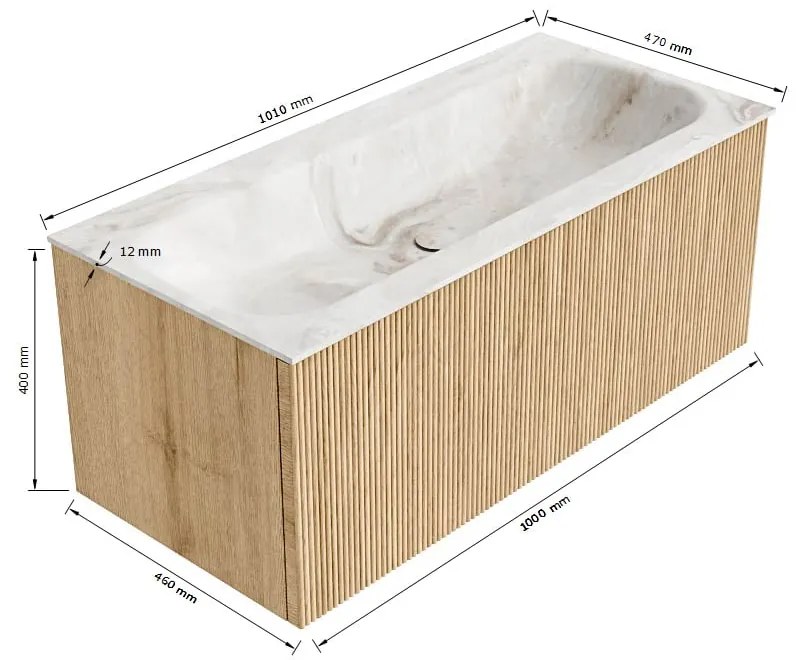 Mondiaz Kurve-dlux 100cm badmeubel oak met 1 lade en wastafel big medium midden 1 kraangat glace