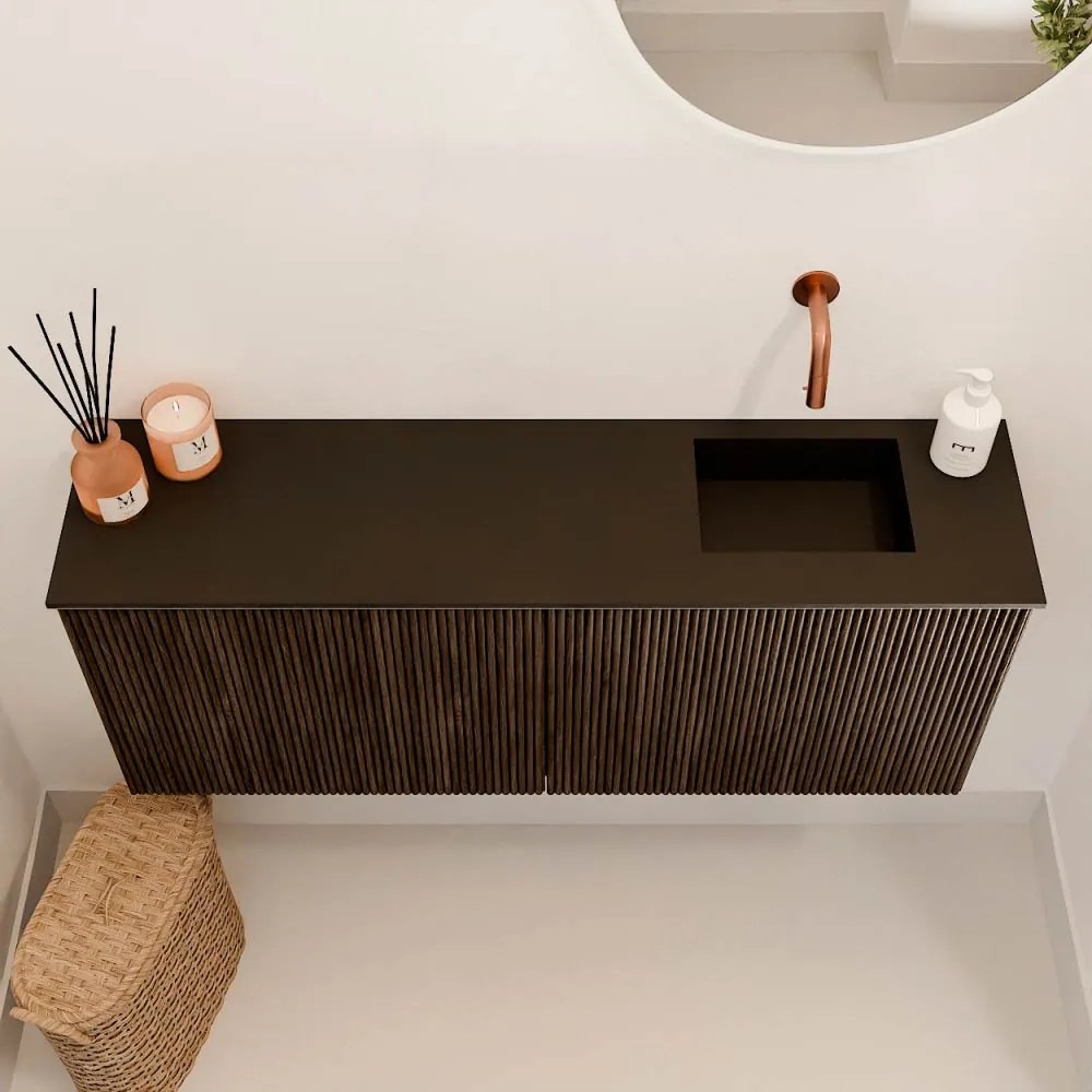 Mondiaz Joya 100cm toiletmeubel walnut met wastafel faye rechts zonder kraangat urban