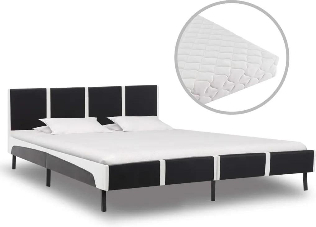 Bed met matras kunstleer zwart en wit 160x200 cm