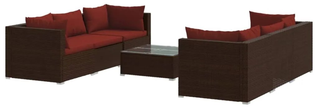 vidaXL 7-delige Loungeset met kussens poly rattan bruin