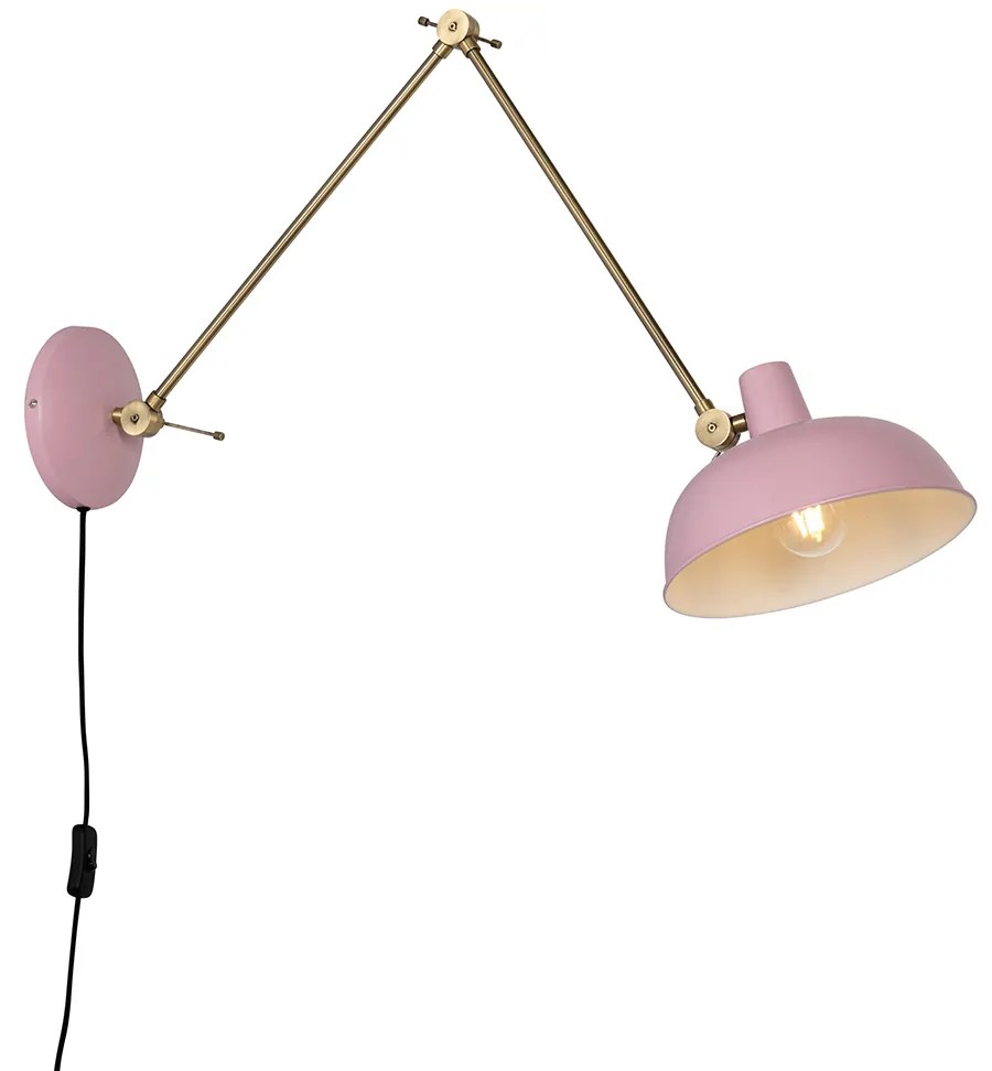 Retro wandlamp staal roze met brons - Milou