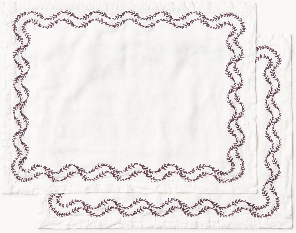 Handgeborduurde placemats Ivy van gewassen linnen, 2-delig