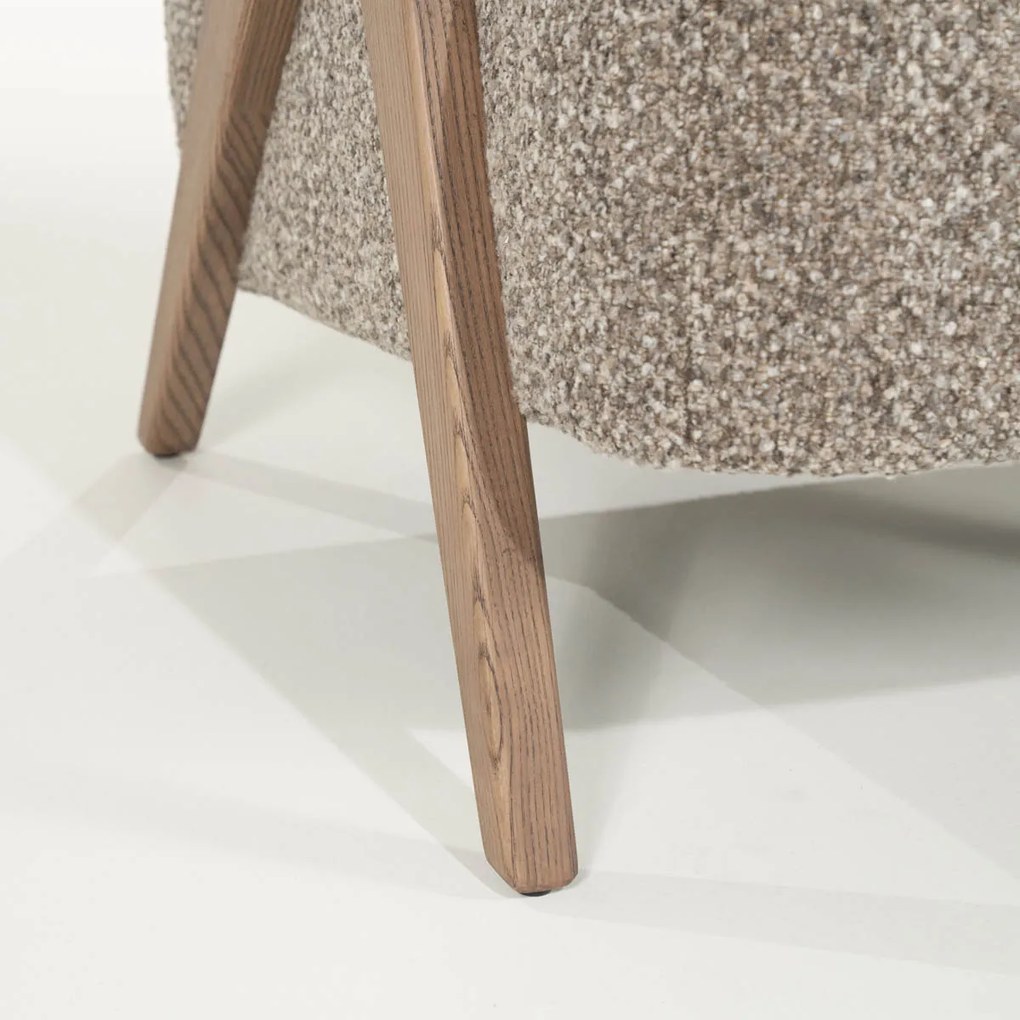Fauteuil Met Houten Armleuning Taupe