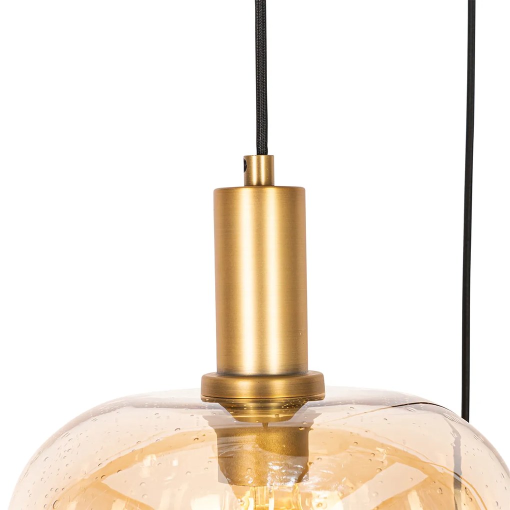 Smart hanglamp met dimmer zwart met messing en amber glas 3-lichts incl. 3 Wifi G95 - Zuzanna E27 bol / globe / rond rond Binnenverlichting Lamp