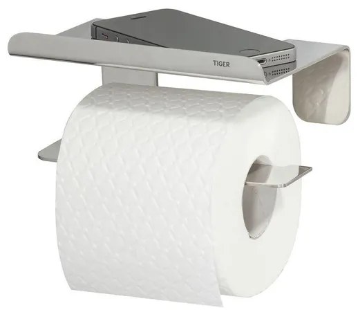 Tiger Colar Toiletrolhouder - zonder klep - met planchet - zelfklevend - gepolijst RVS 1314230346