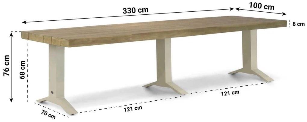 Dining Tuintafel  330 x 100 cm Aluminium/teak Taupe Santika Superior