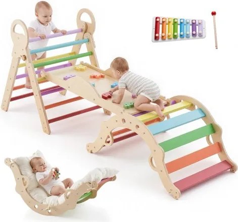 VEVOR Klimdriehoek, 9-in-1 klimspeelgoed met xylofoon, kussen, klimdriehoek, glijbaan en klimboog, draagvermogen tot 68 kg, Montessori binnenspeelset voor kinderen van 1 tot 3 jaar
