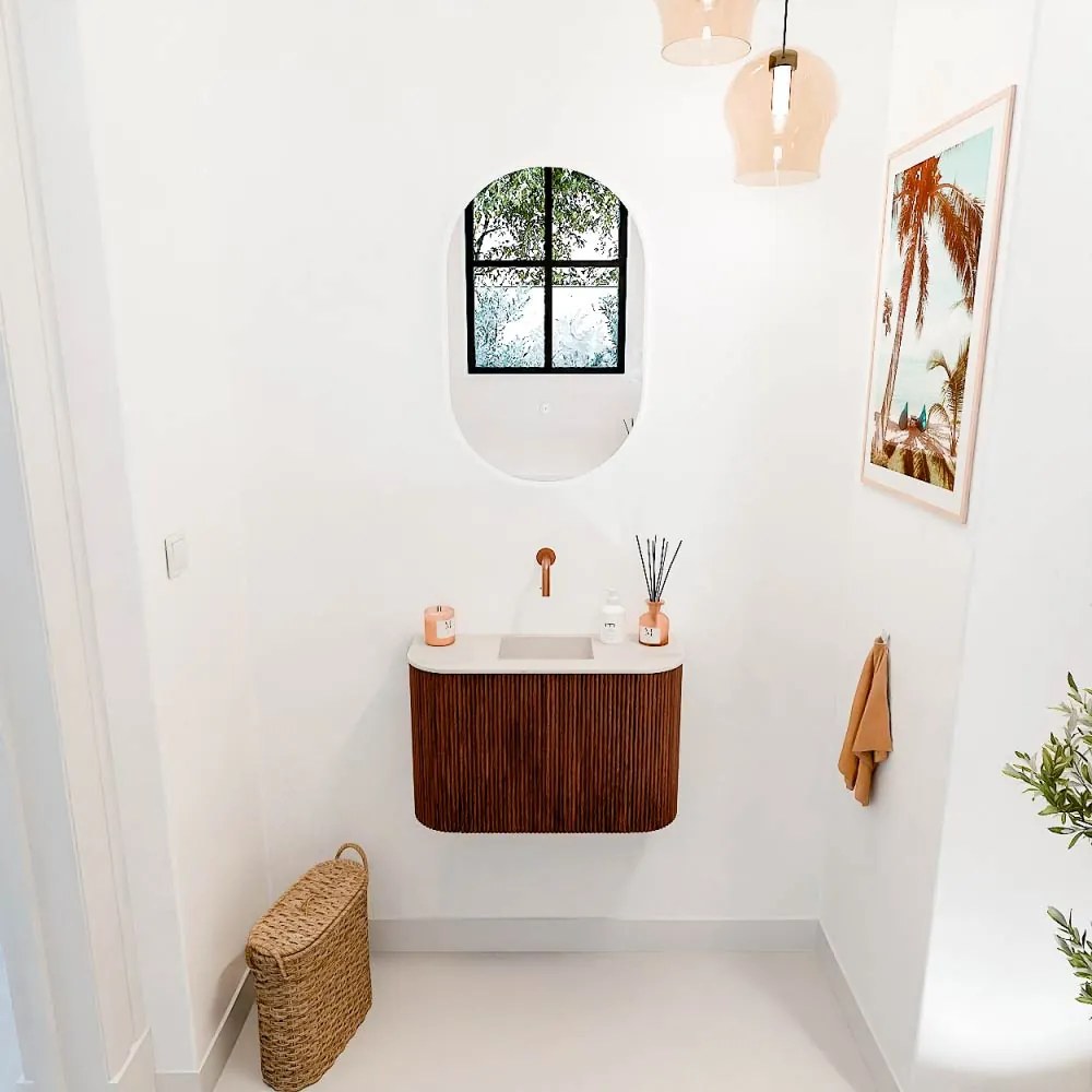 Mondiaz Joya DLux 65cm toiletmeubel ronding links/rechts ruby met wastafel faye midden zonder kraangat meli