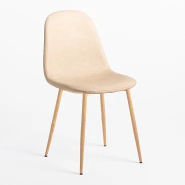 2-pack Eetkamerstoelen In Kunstleer Glamm Beige – Crème & Natuurlijk Hout - Sklum