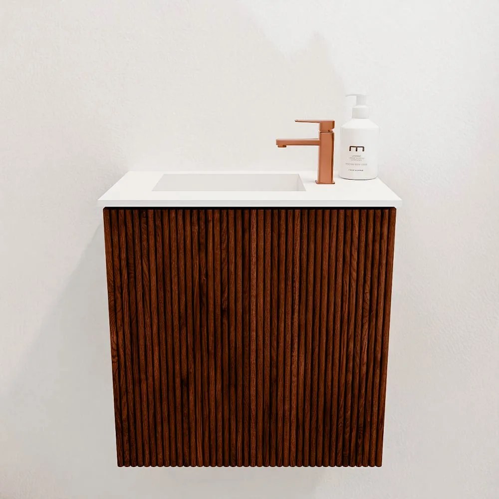 Mondiaz Joya 40cm toiletmeubel ruby met wastafel faye links 1 kraangat talc