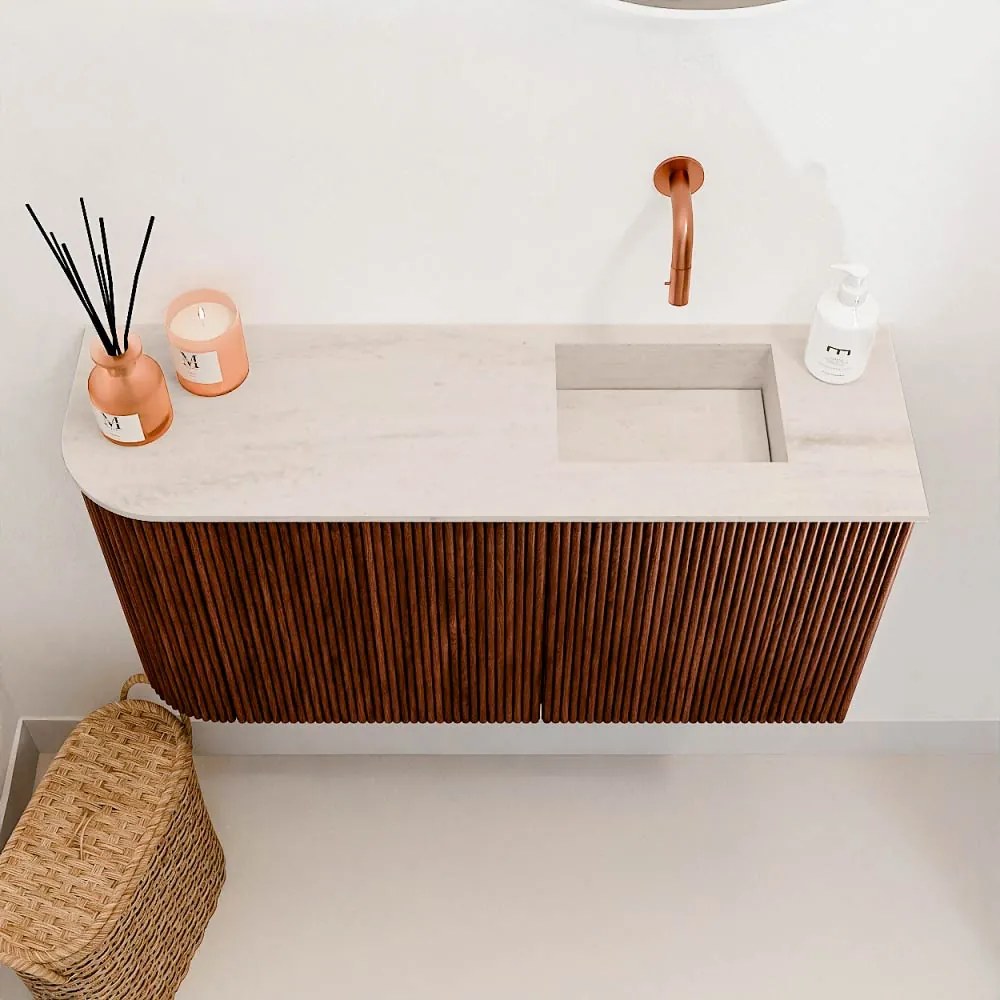 Mondiaz Joya DLux 80cm toiletmeubel ronding links ruby met wastafel faye rechts zonder kraangat meli