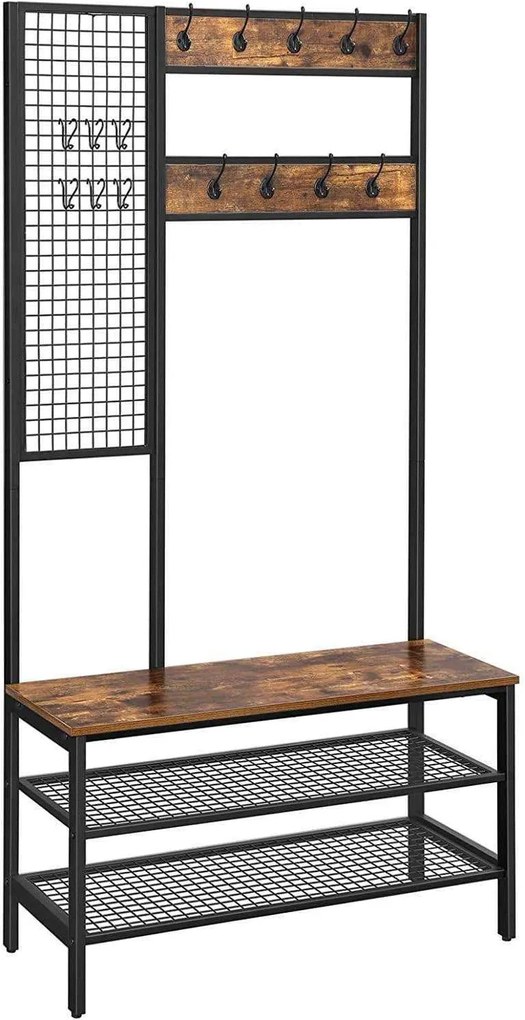Nancy's Garderoberek met Kapstok - Schoenenrek - Industrieel - 97,7 x 40 x 185 cm