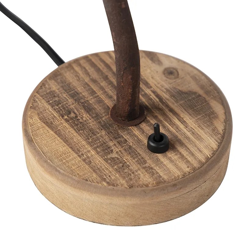 Landelijke tafellamp roestbruin met houten voet - Rax